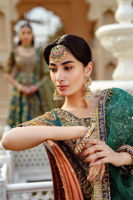 Pakistani Green and Blue Embroidered Jamawar Pishwas (3-Piece) - Image 9