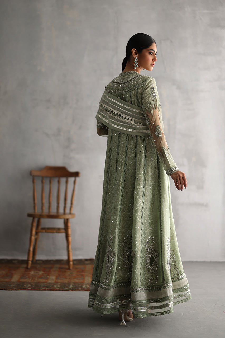 Pakistani Sage Green Kaamdaani Meysuri Pishwas (3-Piece) - Image 2