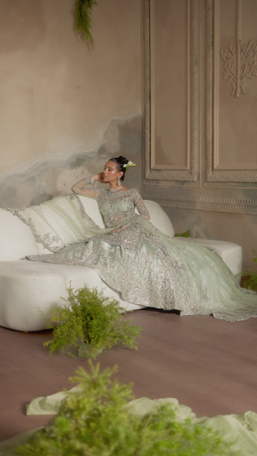 Mint Zardozi Net & Brocade Bridal Pishwas (4-Piece) - Image 5