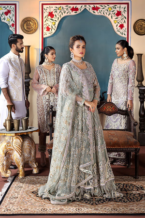 Pakistani Sage Green Mukesh Net Bridal Peshwas (2-Piece) - Image 10