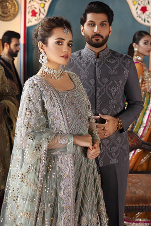 Pakistani Sage Green Mukesh Net Bridal Peshwas (2-Piece) - Image 12