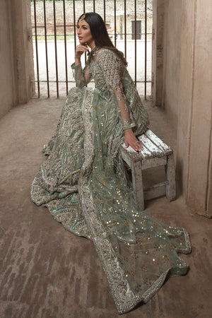 Pakistani Sage Green Mukesh Net Bridal Peshwas (2-Piece) - Image 4