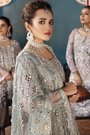 Pakistani Sage Green Mukesh Net Bridal Peshwas (2-Piece) - Image 5