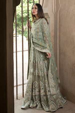Pakistani Sage Green Mukesh Net Bridal Peshwas (2-Piece) - Image 6
