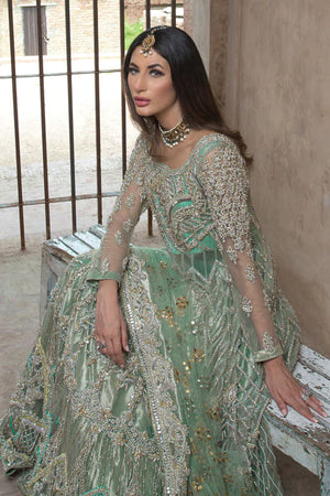 Pakistani Sage Green Mukesh Net Bridal Peshwas (2-Piece) - Image 9