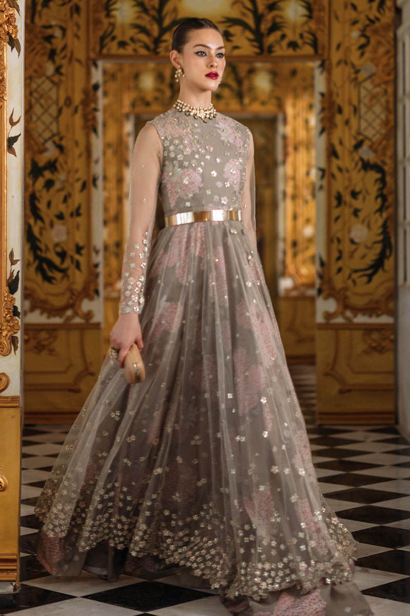 Olive Sequinned Net Pishwas Dress (3-Piece) - Image 2