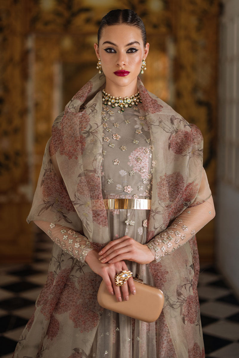 Olive Sequinned Net Pishwas Dress (3-Piece) - Image 3