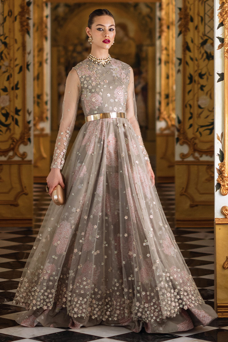 Olive Sequinned Net Pishwas Dress (3-Piece) - Image 4