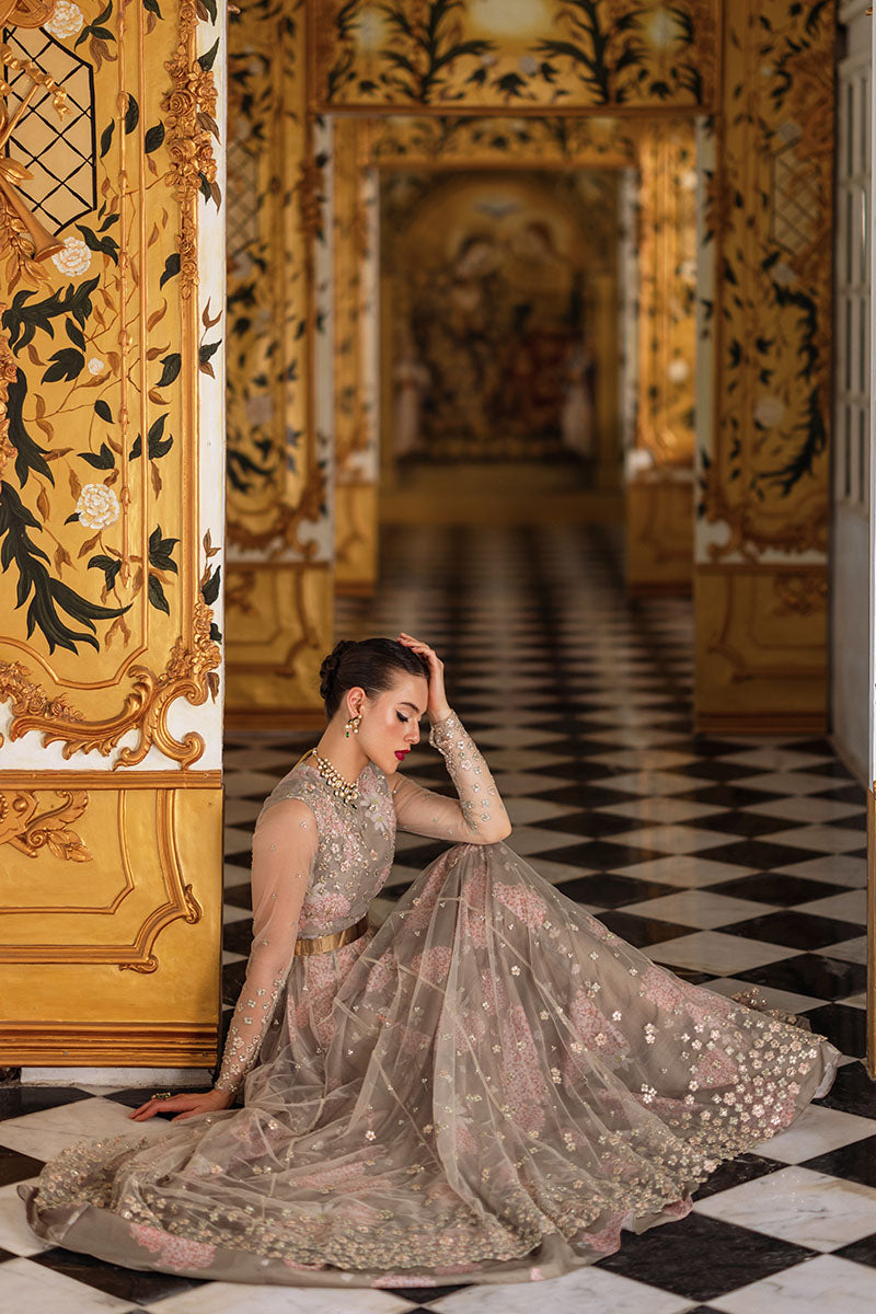 Olive Sequinned Net Pishwas Dress (3-Piece) - Image 5