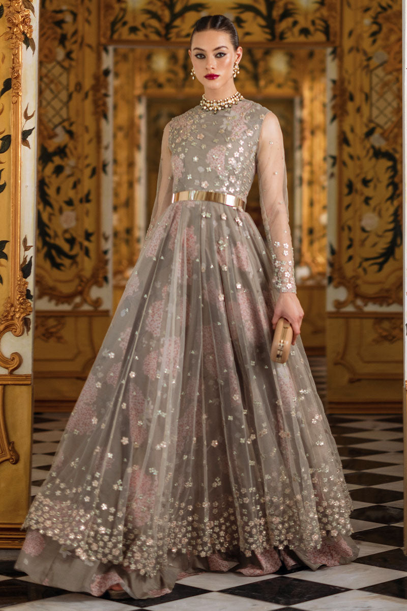 Olive Sequinned Net Pishwas Dress (3-Piece) - Image 6