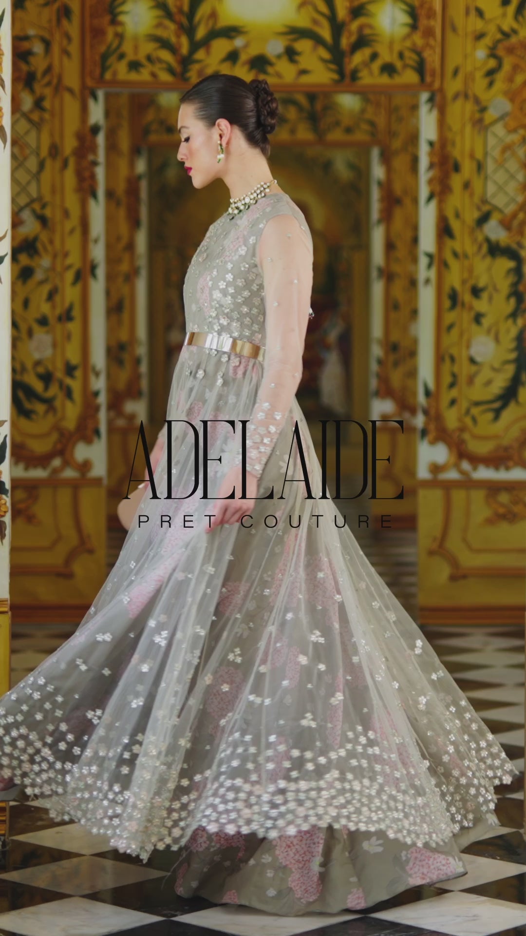 Olive Sequinned Net Pishwas Dress (3-Piece) - Image 7