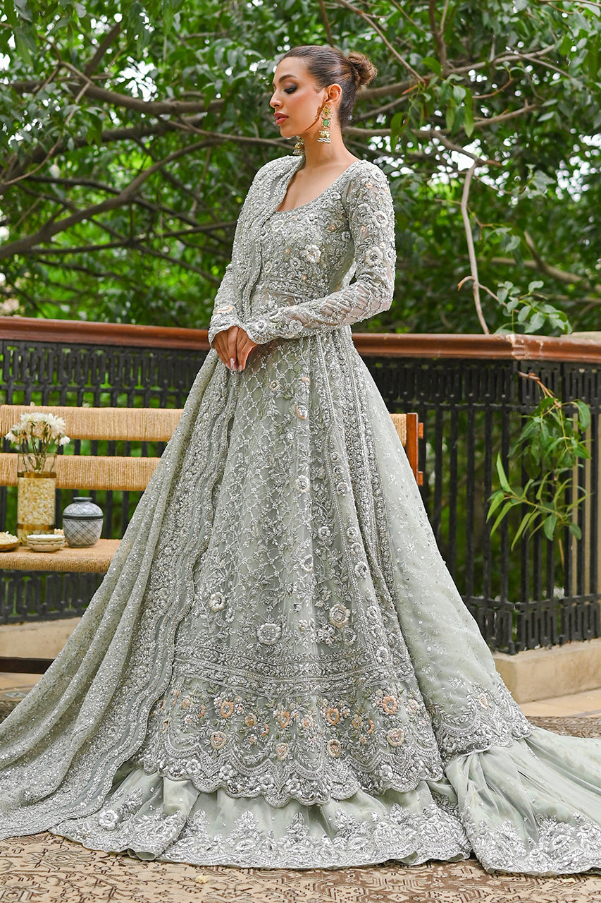 Pakistani Mint Zardozi Net Pishwas Dress (3-Piece) - Image 2