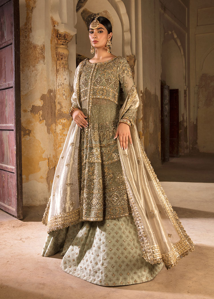 Mint Green Zardozi Net Pishwas Dress (3-Piece) - Image 3