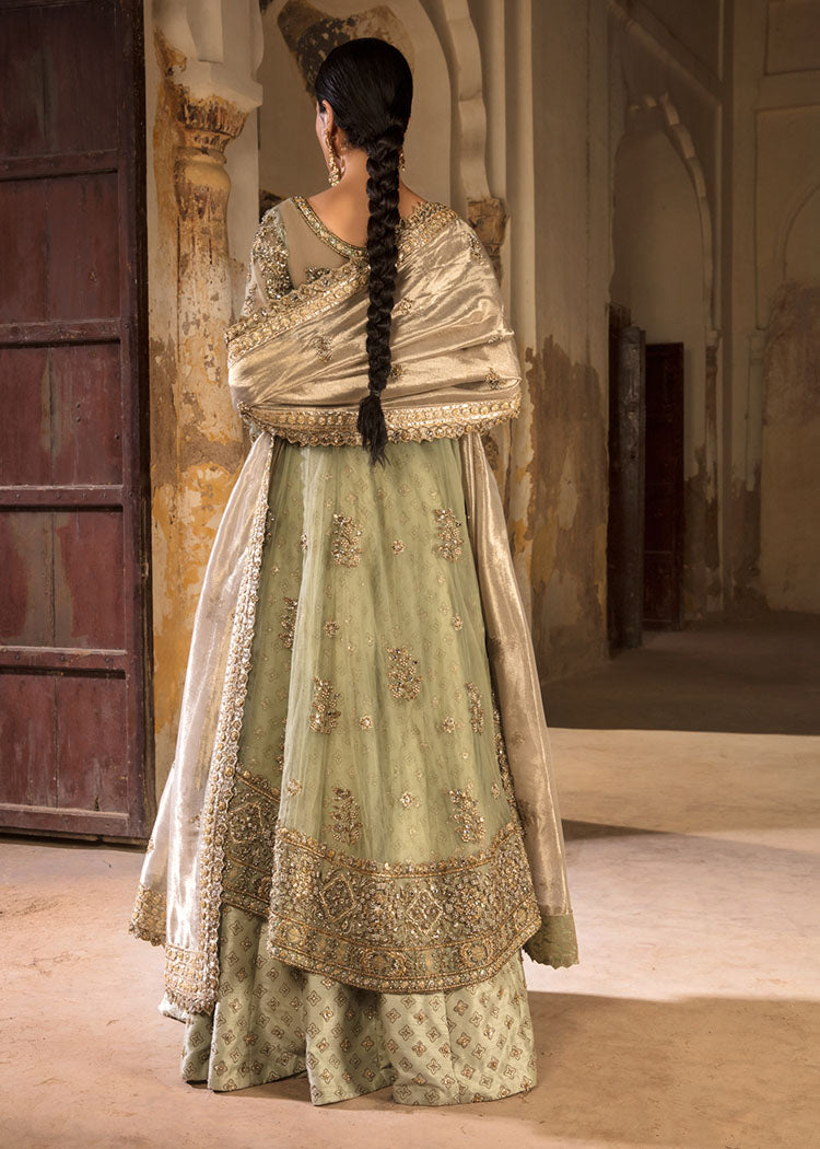 Mint Green Zardozi Net Pishwas Dress (3-Piece) - Image 5