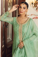 Pakistani Seafoam Green Embroidered Organza Pishwas Dress (3-Piece) - Image 3