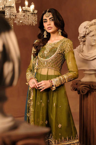 Olive Green Embroidered Organza Pishwas Dress (3-Piece) - Image 3