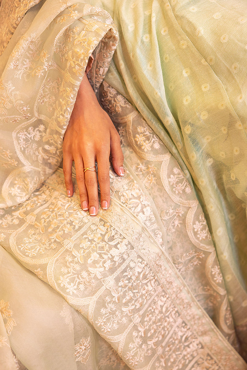 Pistachio Green Embroidered Pishwas Dress (2-Piece) - Image 5