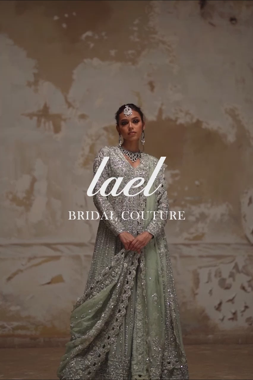 Indian Mint Green Zardozi Organza Pishwas Dress (3-Piece) - Image 10