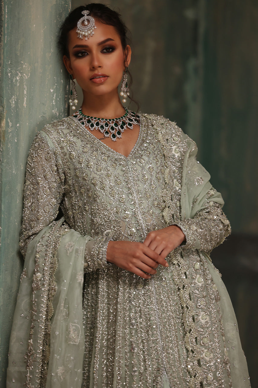 Indian Mint Green Zardozi Organza Pishwas Dress (3-Piece) - Image 7