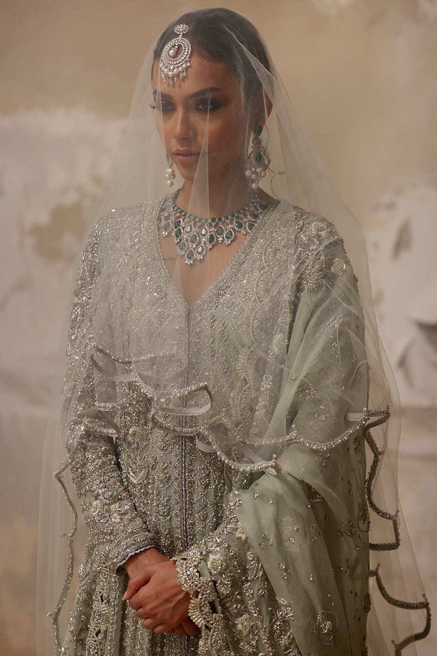 Indian Mint Green Zardozi Organza Pishwas Dress (3-Piece) - Image 8