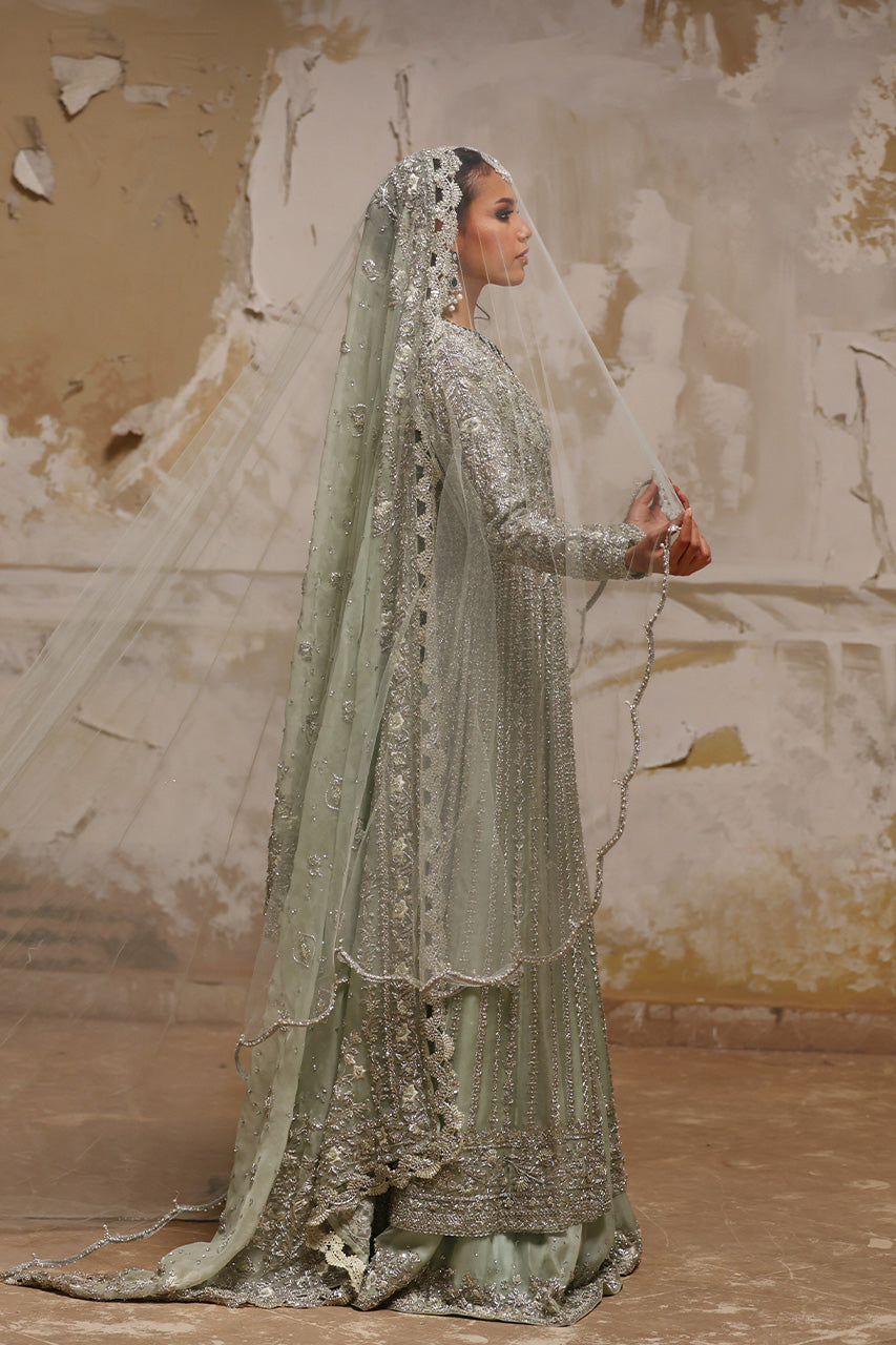 Indian Mint Green Zardozi Organza Pishwas Dress (3-Piece) - Image 9