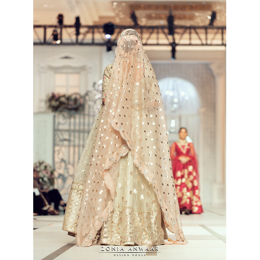 Pistachio Zari Organza Kalidar Pishwas (4-Piece) - Image 2