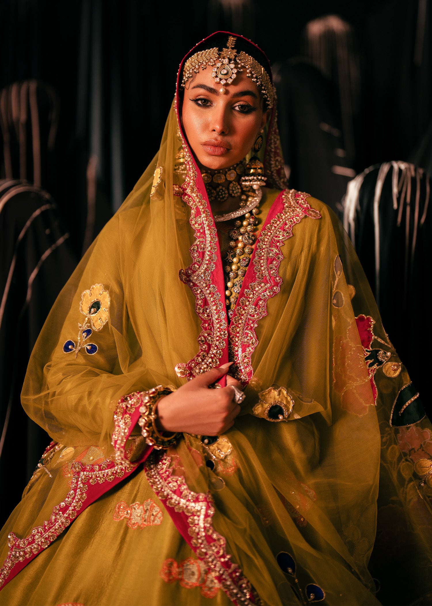 Olive Green Embellished Raw Silk Pishwas (2-Piece) - Image 2