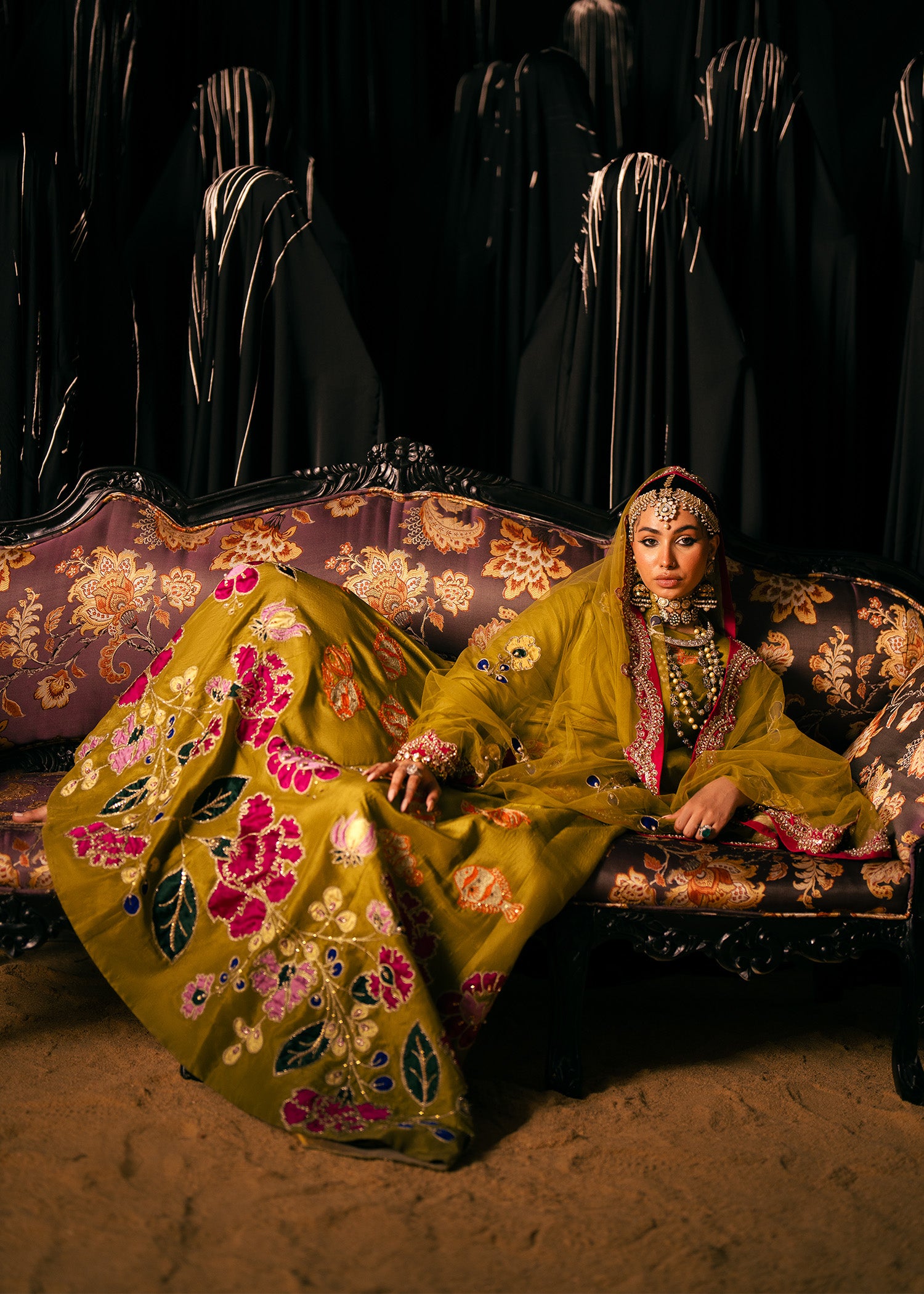 Olive Green Embellished Raw Silk Pishwas (2-Piece) - Image 4