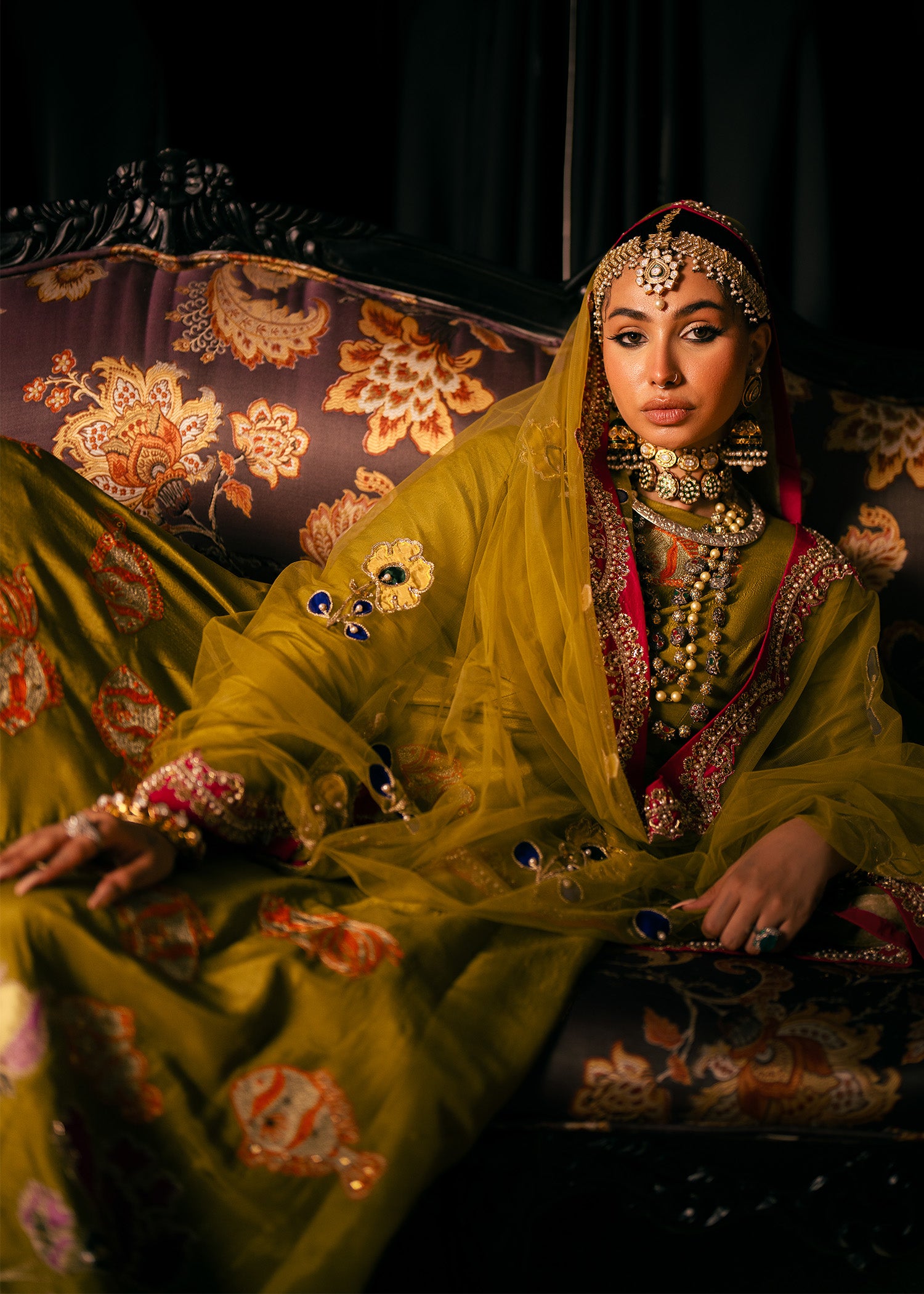 Pakistani Olive Green Embellished Raw Silk Pishwas (2-Piece) - Image 5