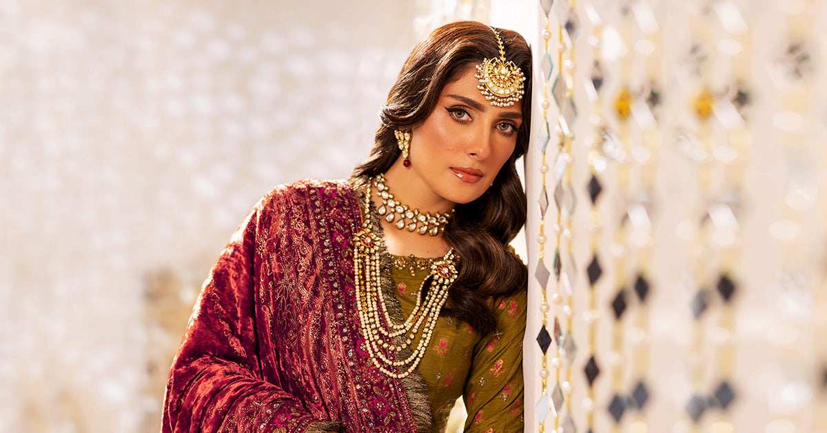 Pakistani Olive Green Embroidered Raw Silk Pishwas (2-Piece) - Image 7