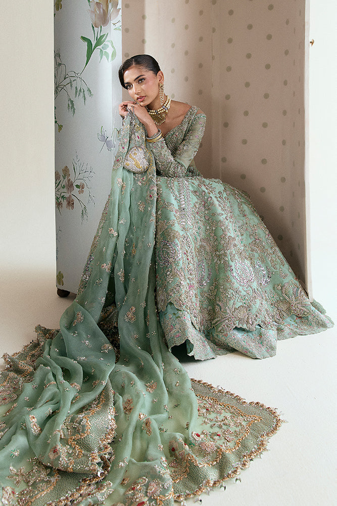 Pakistani Sage Green Embroidered Raw Silk Pishwas Dress (3-Piece) - Image 3