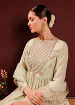 Pistachio Green Embellished Rawsilk Organza Pishwas (3-Piece) - Image 4