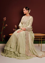 Pistachio Green Embellished Rawsilk Organza Pishwas (3-Piece) - Image 6