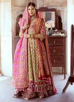 Pakistani Dhani Green Embroidered Silk Blend Pishwas Dress (3-Piece) - Image 2