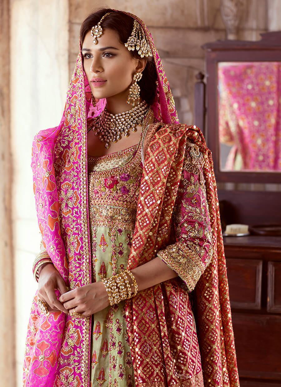 Pakistani Dhani Green Embroidered Silk Blend Pishwas Dress (3-Piece) - Image 7