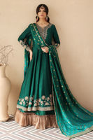 Pakistani Ultramarine Green Embroidered Silk Pishwas (3-Piece) - Image 3