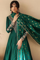 Pakistani Ultramarine Green Embroidered Silk Pishwas (3-Piece) - Image 6