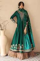 Pakistani Ultramarine Green Embroidered Silk Pishwas (3-Piece) - Image 7