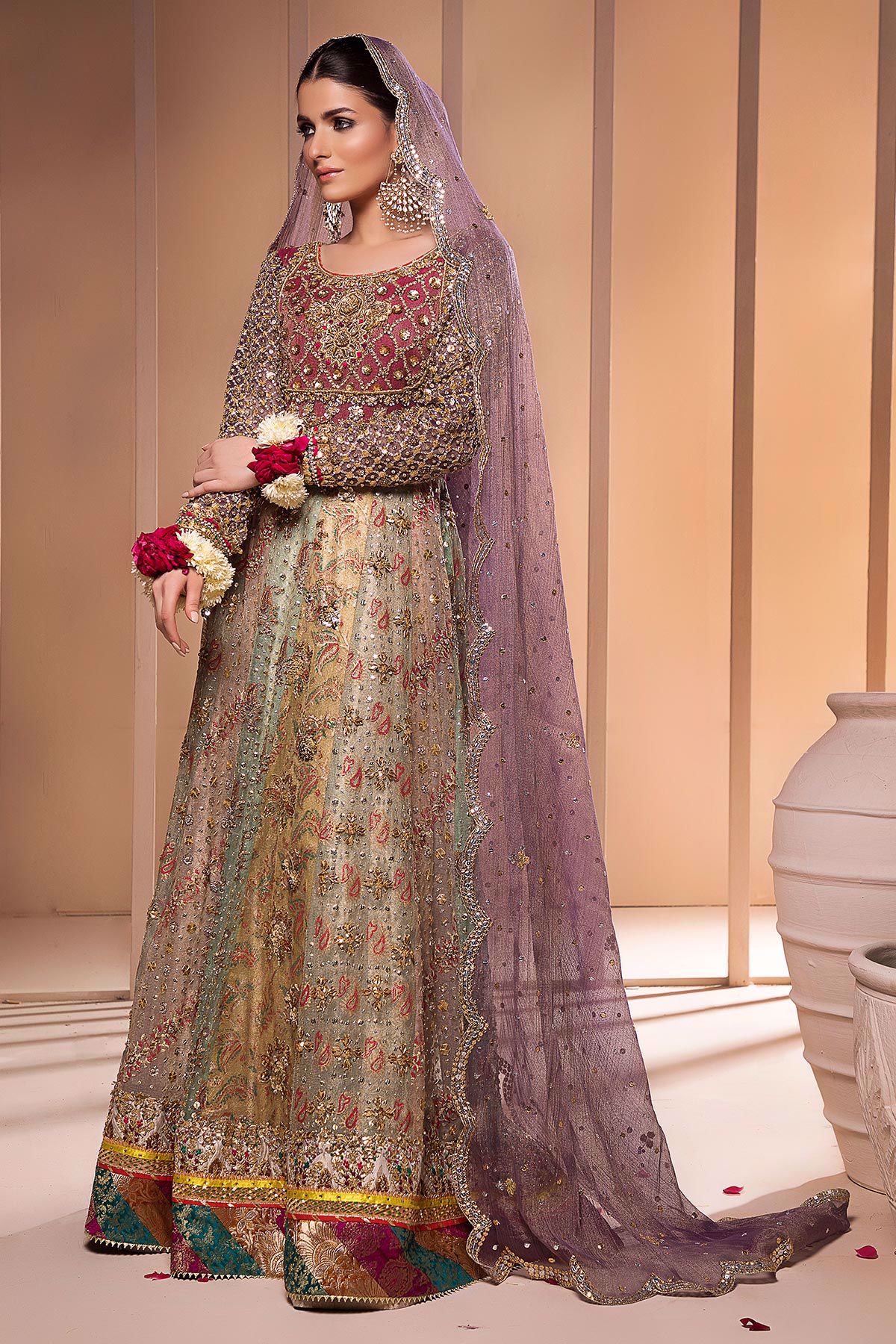 Pakistani Green Hand-Embellished Silk Pishwas Dress (3-Piece) - Image 2