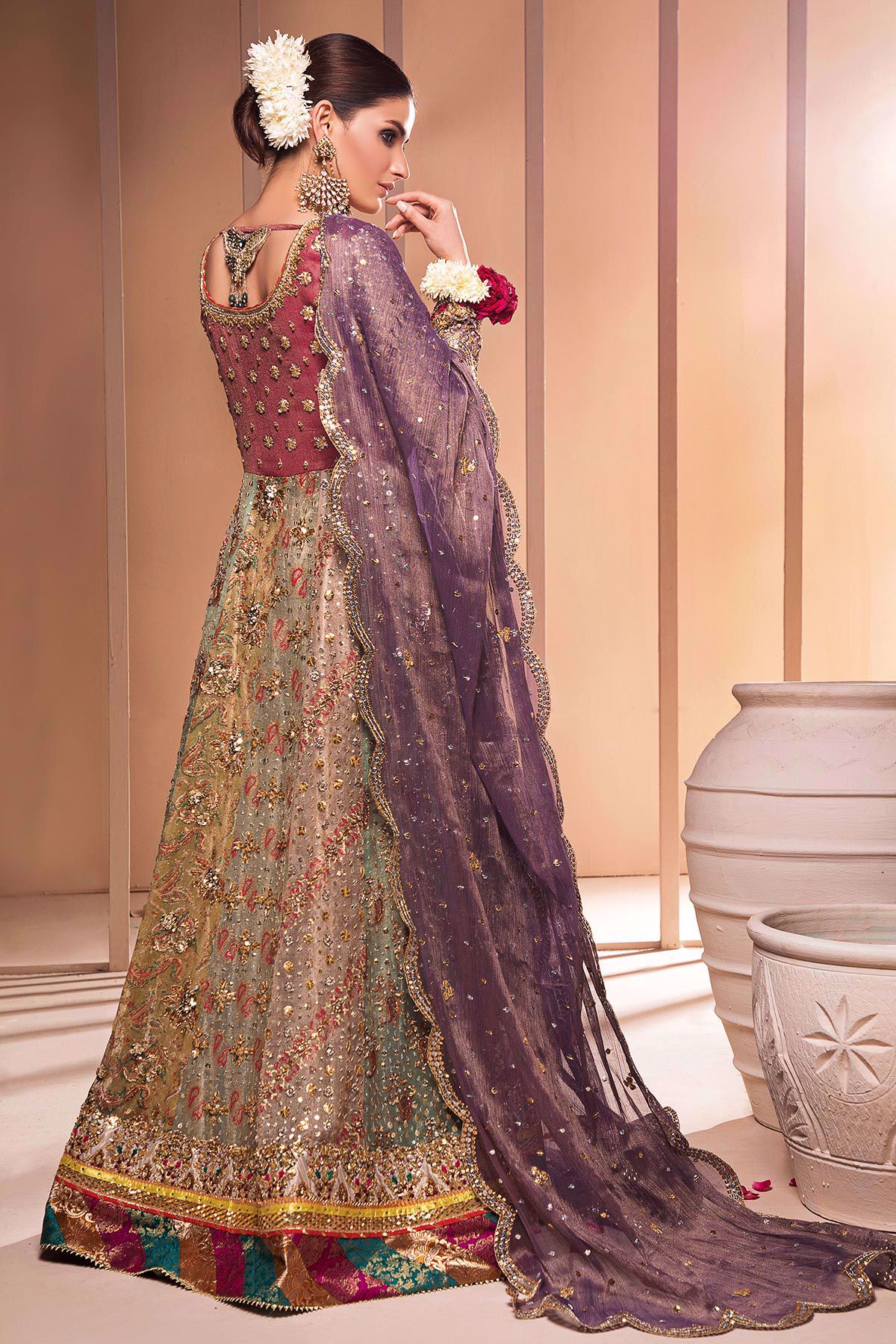 Pakistani Green Hand-Embellished Silk Pishwas Dress (3-Piece) - Image 3