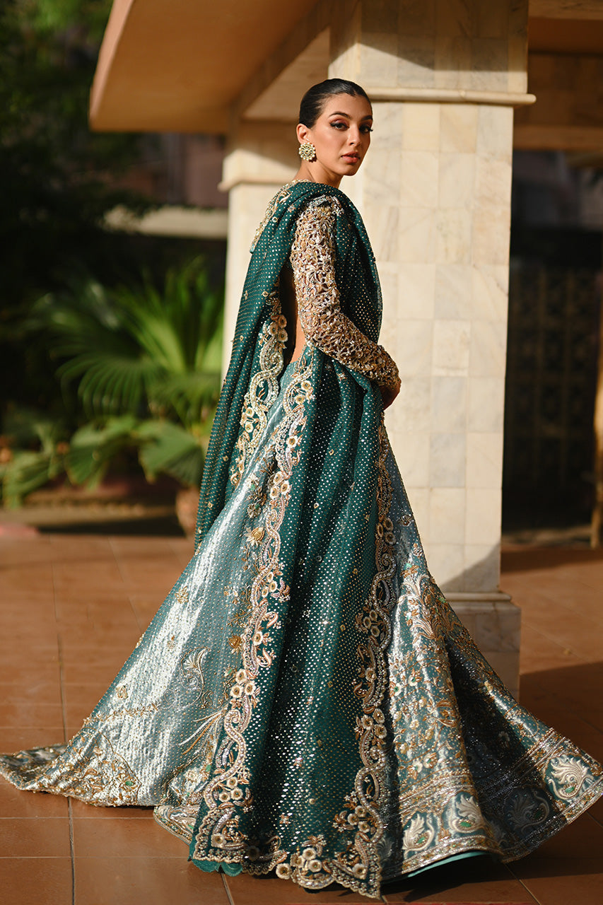 Pakistani Mint Green Zardozi Tissue Pishwas Dress (2-Piece) - Image 7