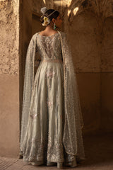 Pakistani Mint Green Zardozi Tissue Silk Pishwas (3-Piece) - Image 3