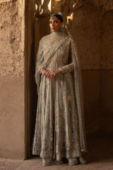 Pakistani Mint Green Zardozi Tissue Silk Pishwas (3-Piece) - Image 4