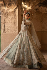 Pakistani Mint Green Zardozi Tissue Silk Pishwas (3-Piece) - Image 5