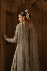 Pakistani Mint Green Zardozi Tissue Silk Pishwas (3-Piece) - Image 6