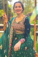 Deep Emerald Embroidered Velvet Organza Pishwas (2-Piece) - Image 3