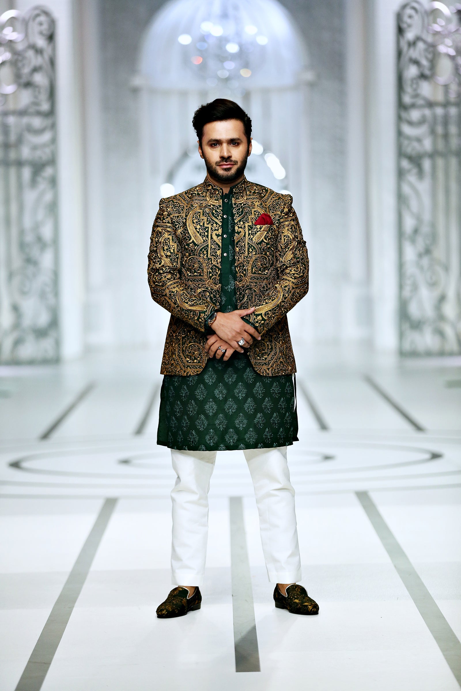 Green Copper Brocade Prince Coat (3-Piece) - Image 1