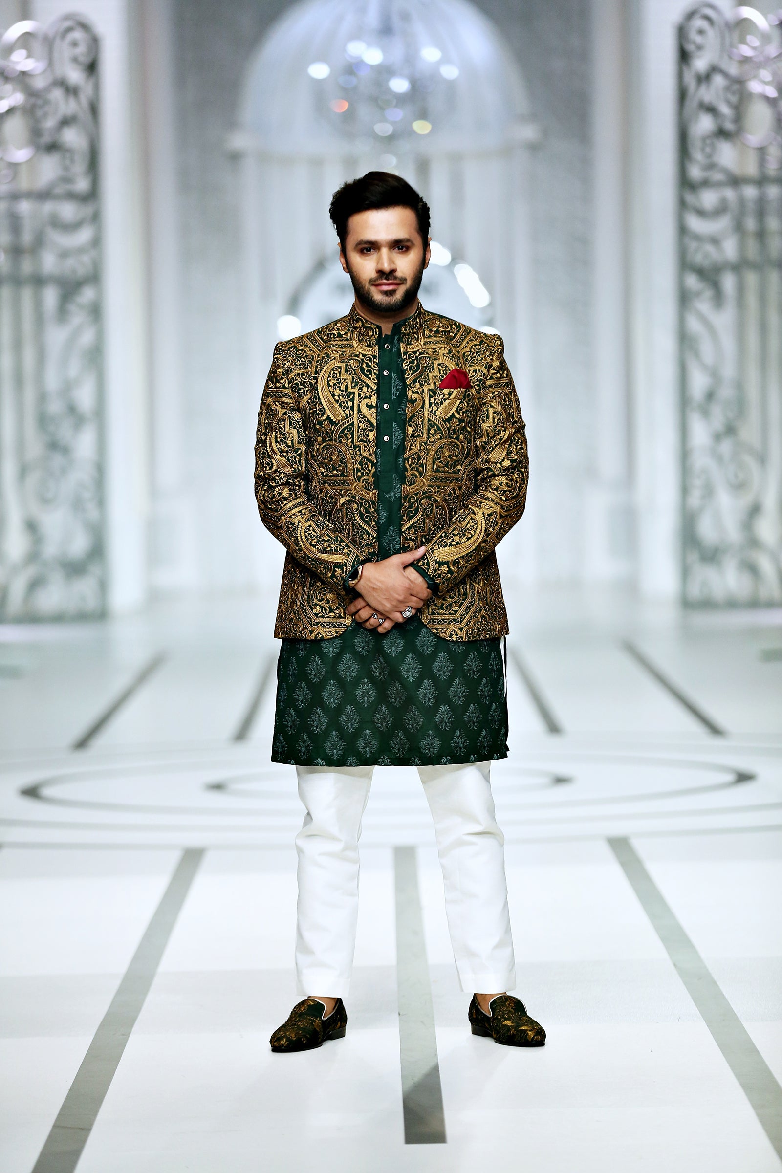 Green Copper Brocade Prince Coat (3-Piece) - Image 2