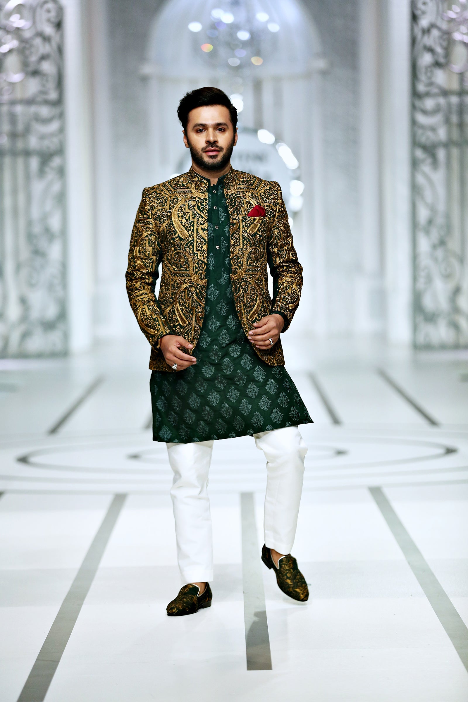 Green Copper Brocade Prince Coat (3-Piece) - Image 3