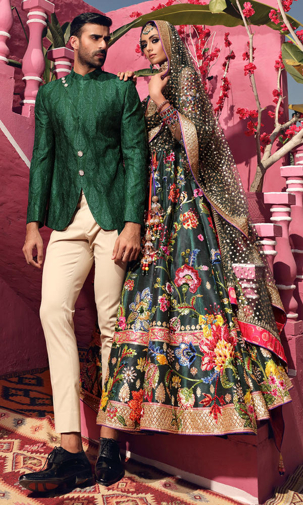 Emerald Green Jacquard Prince Coat (2-Piece) - Image 4